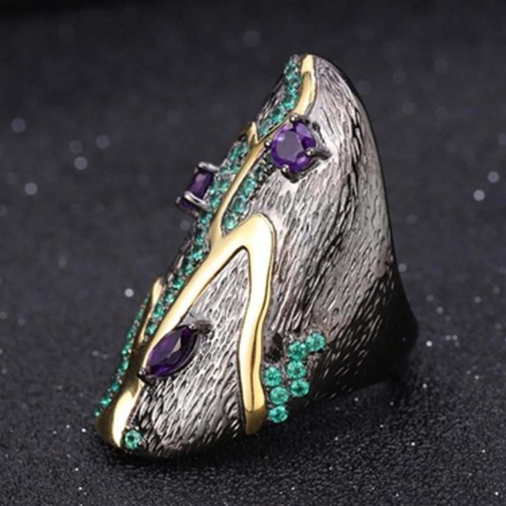 925 Silver Plated Purple Green Antique Wedding Rings, MLNN1284